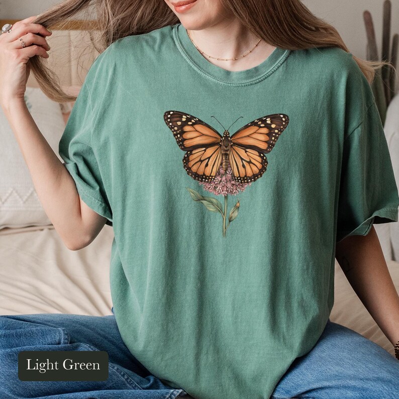 Monarch Butterfly Shirt, Comfort Colors® Cottagecore Wildflower Tee, Botanical Insect Shirt, Butterfly Garden Gift, Entomology Gift