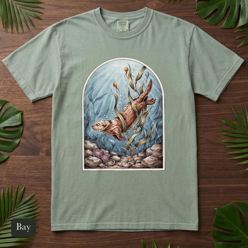 Sea Otter Shirt, Comfort Colors® Sea Life Tee, Coastal Aesthetic Ocean Illustration for Otter Lovers, Aquarium Shirt, Marine Biology Gift