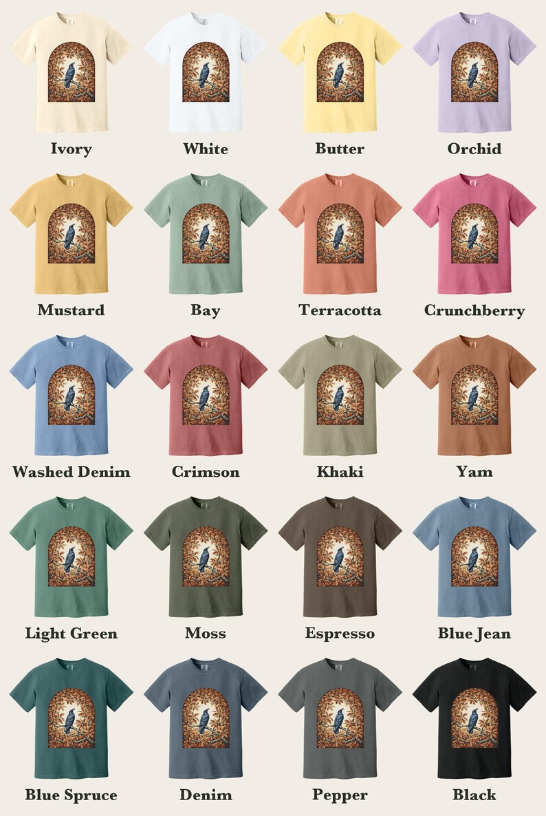 Crow and Oak Comfort Colors® Shirt, Autumn Dawn Vintage Nature Illustration