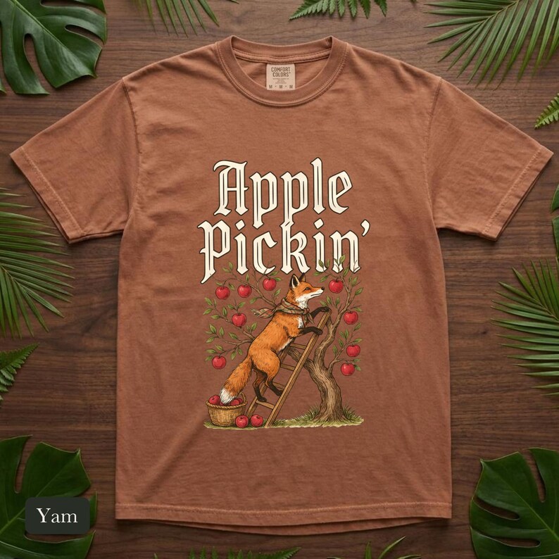 Red Fox Apple Picking Shirt, Comfort Colors® Vintage Fall Harvest Tee, Apple Pickin' Orchard Cottagecore Illustration, Fox Lover Gift