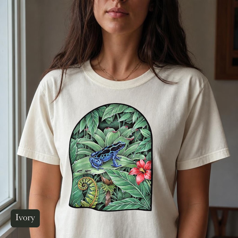 Poison Dart Frog Shirt, Comfort Colors® Naturalist Science Tee, Blue Rainforest Frog Illustration, Frog Lover Gift, Biology Teacher Gift