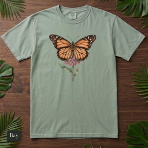 Monarch Butterfly Shirt, Comfort Colors® Cottagecore Wildflower Tee, Botanical Insect Shirt, Butterfly Garden Gift, Entomology Gift
