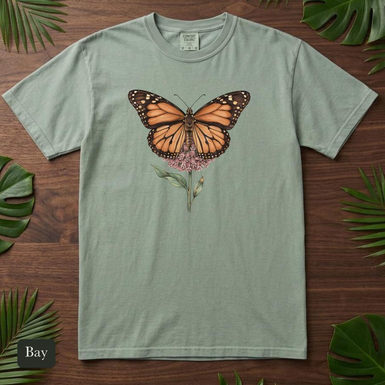 Monarch Butterfly Shirt, Comfort Colors® Cottagecore Wildflower Tee, Botanical Insect Shirt, Butterfly Garden Gift, Entomology Gift