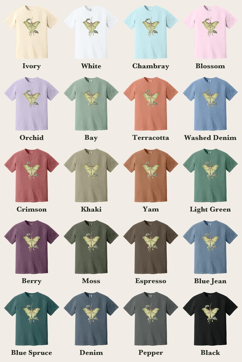 Luna Moth Shirt, Comfort Colors® Vintage Moth Tee, Dark Academia Insect Tshirt, Cottagecore Botanical Tee, Moth Lover Gift