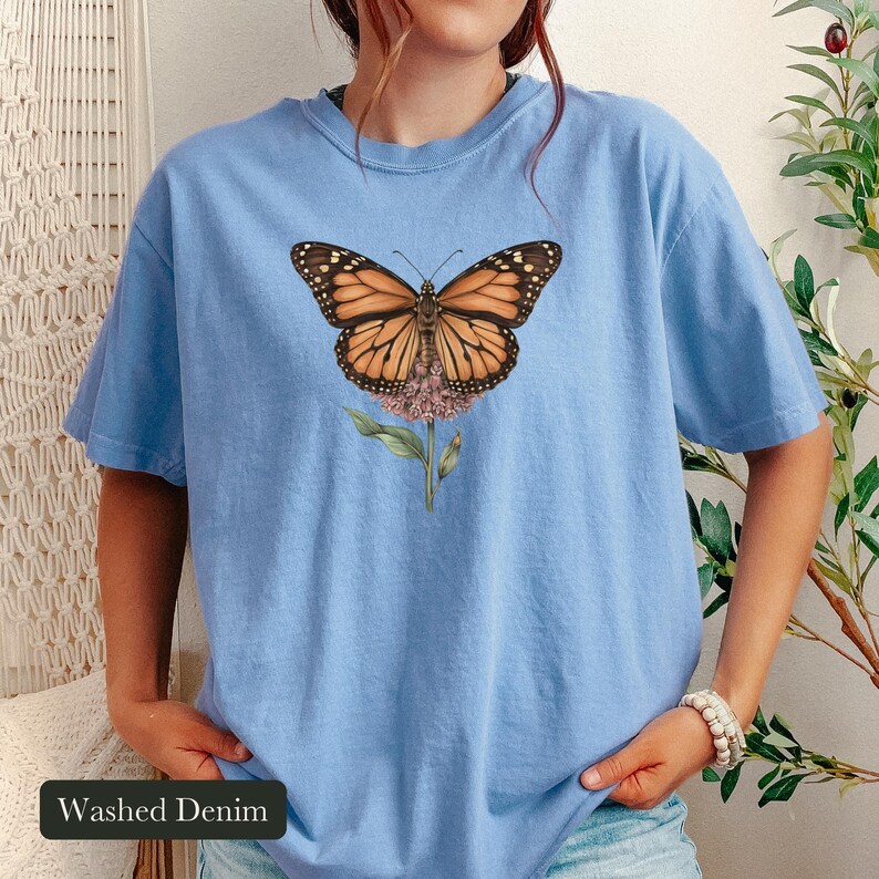 Monarch Butterfly Shirt, Comfort Colors® Cottagecore Wildflower Tee, Botanical Insect Shirt, Butterfly Garden Gift, Entomology Gift