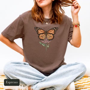 Monarch Butterfly Shirt, Comfort Colors® Cottagecore Wildflower Tee, Botanical Insect Shirt, Butterfly Garden Gift, Entomology Gift