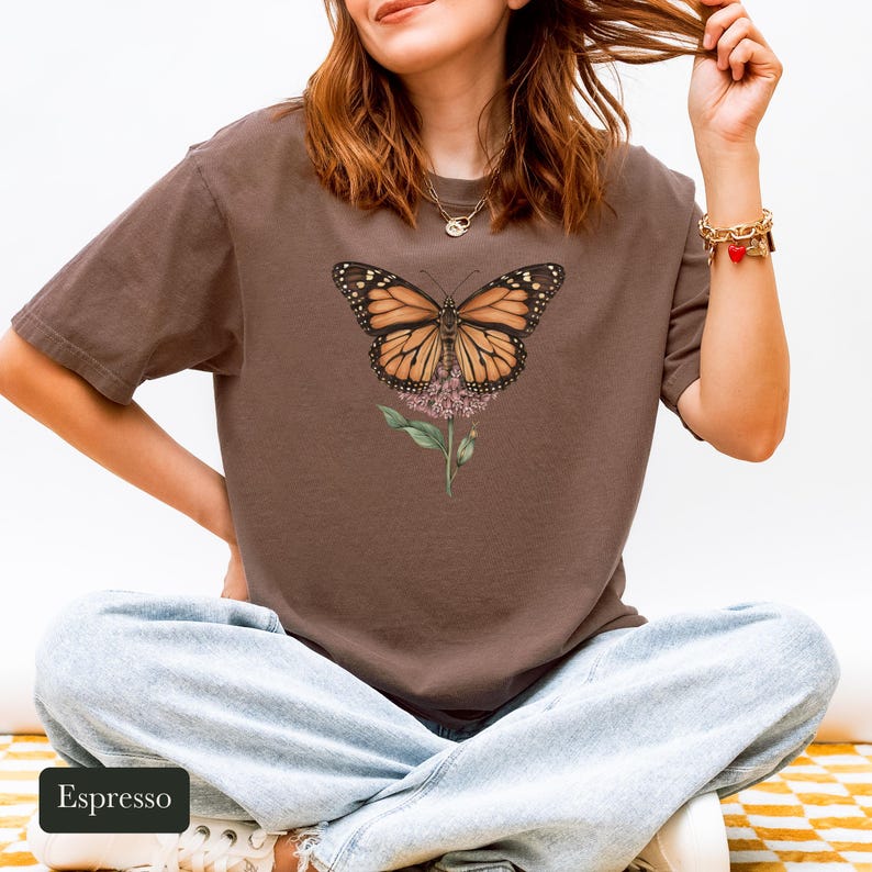 Monarch Butterfly Shirt, Comfort Colors® Cottagecore Wildflower Tee, Botanical Insect Shirt, Butterfly Garden Gift, Entomology Gift