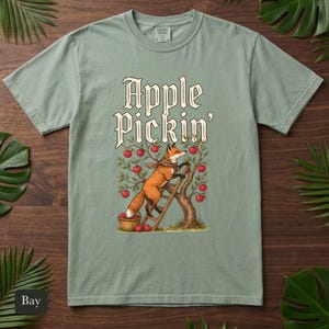 Red Fox Apple Picking Shirt, Comfort Colors® Vintage Fall Harvest Tee, Apple Pickin' Orchard Cottagecore Illustration, Fox Lover Gift