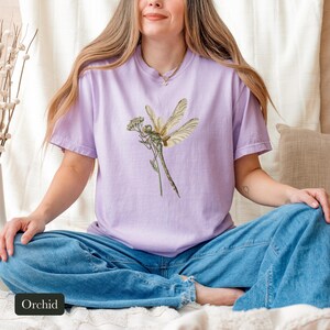 Dragonfly Shirt, Comfort Colors® Entomology Tee, Cottage Core Wildflower Graphic Tee, Bug Lover Gift, Vintage Botanical Insect Illustration