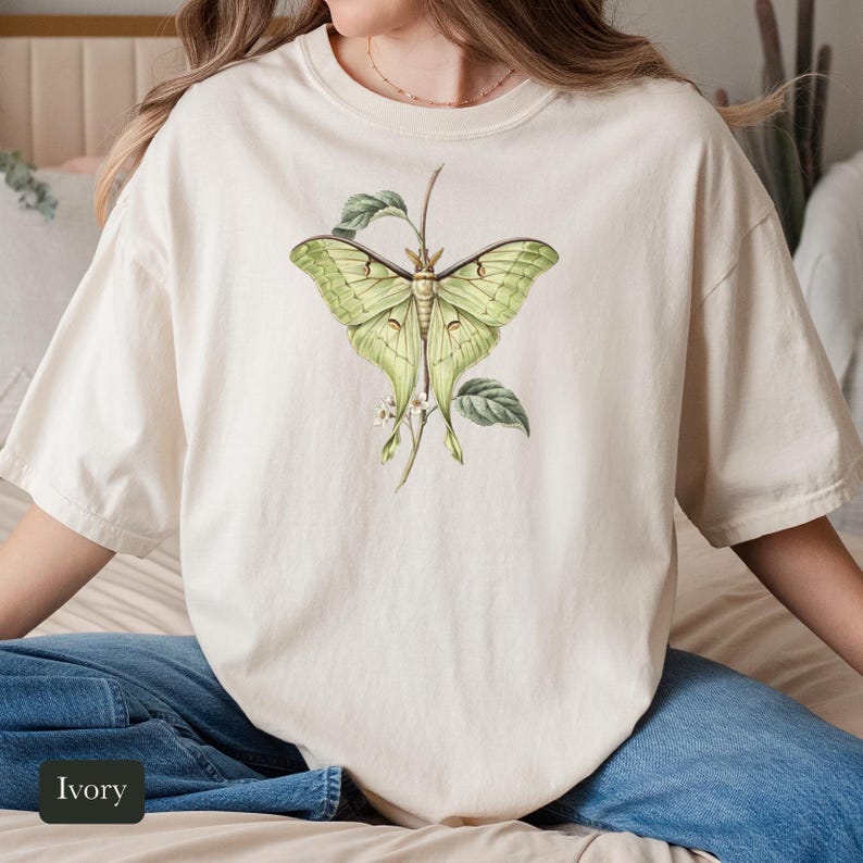 Luna Moth Shirt, Comfort Colors® Vintage Moth Tee, Dark Academia Insect Tshirt, Cottagecore Botanical Tee, Moth Lover Gift