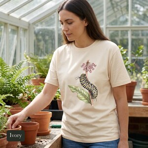 Monarch Caterpillar Shirt, Comfort Colors® Vintage Botanical Bug Tee, Cottagecore Insect Tshirt, Butterfly Garden Gift, Science Teacher Gift
