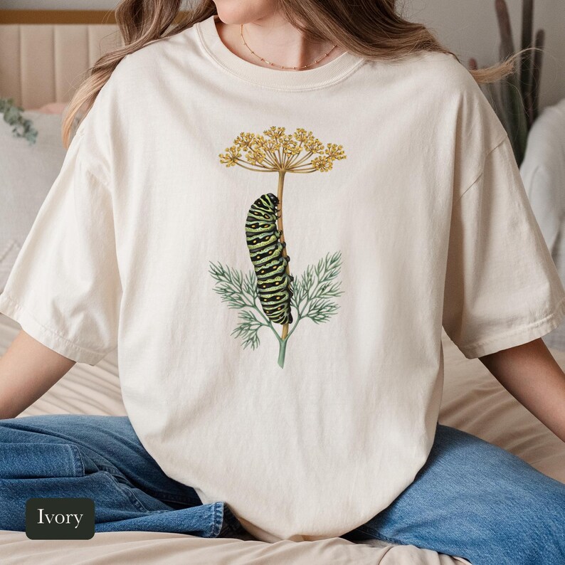 Black Swallowtail Caterpillar Shirt, Comfort Colors® Botanical Tee, Cottagecore Butterfly Shirt, Gardening Gift, Nature Lover Gift