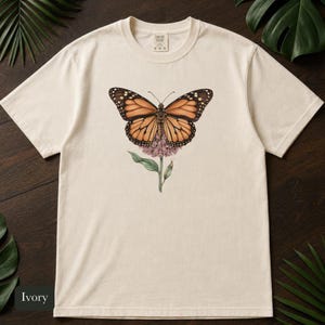 Monarch Butterfly Shirt, Comfort Colors® Cottagecore Wildflower Tee, Botanical Insect Shirt, Butterfly Garden Gift, Entomology Gift