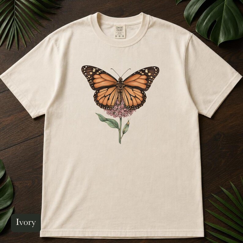 Monarch Butterfly Shirt, Comfort Colors® Cottagecore Wildflower Tee, Botanical Insect Shirt, Butterfly Garden Gift, Entomology Gift