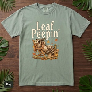 Raccoon Leaf Peepin' Comfort Colors® Cotton Shirt, Vintage Autumn Camp Illustration