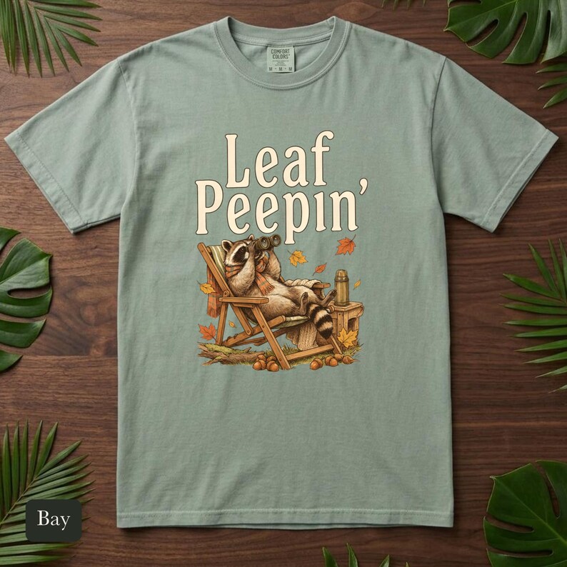 Raccoon Leaf Peepin' Comfort Colors® Cotton Shirt, Vintage Autumn Camp Illustration