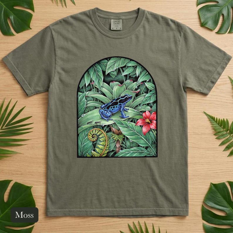 Poison Dart Frog Shirt, Comfort Colors® Naturalist Science Tee, Blue Rainforest Frog Illustration, Frog Lover Gift, Biology Teacher Gift