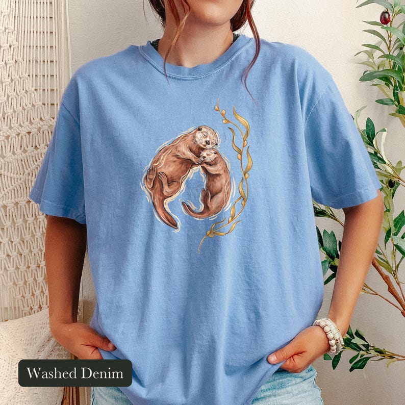 Cuddling Sea Otters Shirt, Comfort Colors® Marine Life Tee, Cute Animal Tee, Aquarium Shirt, Otter Gifts for Ocean Lovers, New Mom Gift