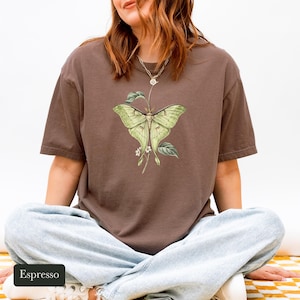 Luna Moth Shirt, Comfort Colors® Vintage Moth Tee, Dark Academia Insect Tshirt, Cottagecore Botanical Tee, Moth Lover Gift