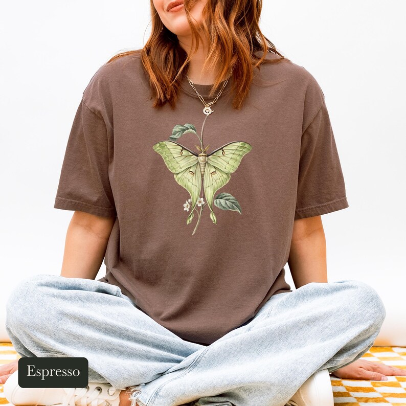 Luna Moth Shirt, Comfort Colors® Vintage Moth Tee, Dark Academia Insect Tshirt, Cottagecore Botanical Tee, Moth Lover Gift