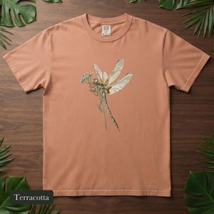 Dragonfly Shirt, Comfort Colors® Entomology Tee, Cottage Core Wildflower Graphic Tee, Bug Lover Gift, Vintage Botanical Insect Illustration