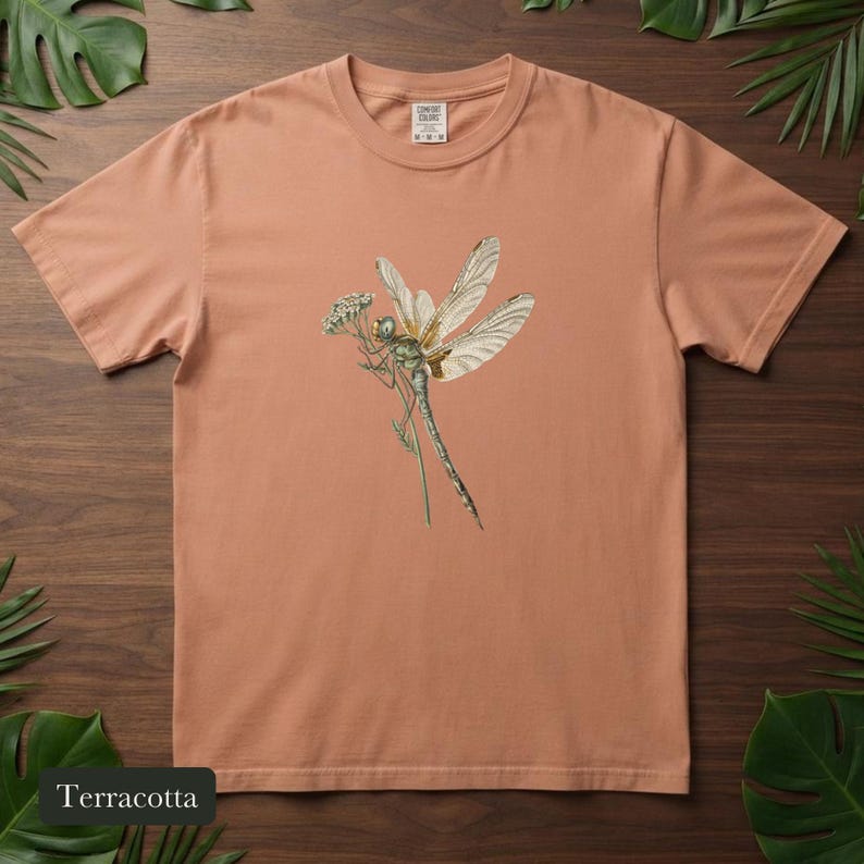 Dragonfly Shirt, Comfort Colors® Entomology Tee, Cottage Core Wildflower Graphic Tee, Bug Lover Gift, Vintage Botanical Insect Illustration