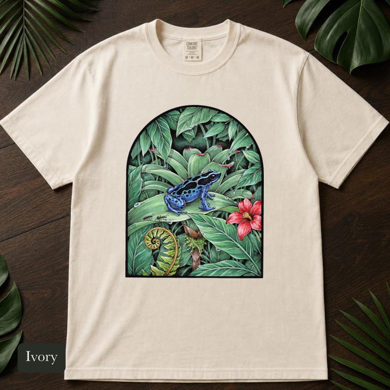 Poison Dart Frog Shirt, Comfort Colors® Naturalist Science Tee, Blue Rainforest Frog Illustration, Frog Lover Gift, Biology Teacher Gift