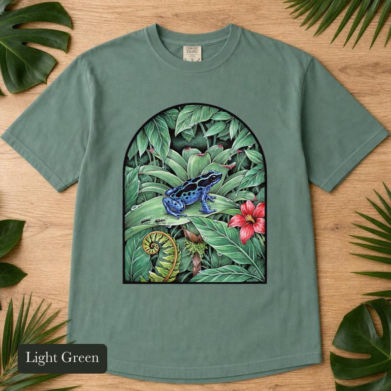 Poison Dart Frog Shirt, Comfort Colors® Naturalist Science Tee, Blue Rainforest Frog Illustration, Frog Lover Gift, Biology Teacher Gift