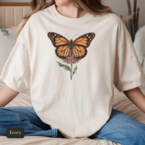 Monarch Butterfly Shirt, Comfort Colors® Cottagecore Wildflower Tee, Botanical Insect Shirt, Butterfly Garden Gift, Entomology Gift