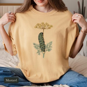 Black Swallowtail Caterpillar Shirt, Comfort Colors® Botanical Tee, Cottagecore Butterfly Shirt, Gardening Gift, Nature Lover Gift