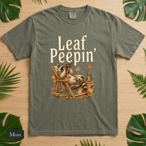 Raccoon Leaf Peepin' Comfort Colors® Cotton Shirt, Vintage Autumn Camp Illustration