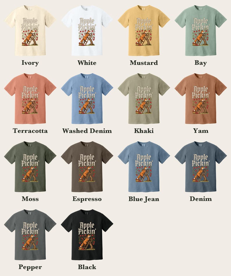Red Fox Apple Picking Shirt, Comfort Colors® Vintage Fall Harvest Tee, Apple Pickin' Orchard Cottagecore Illustration, Fox Lover Gift