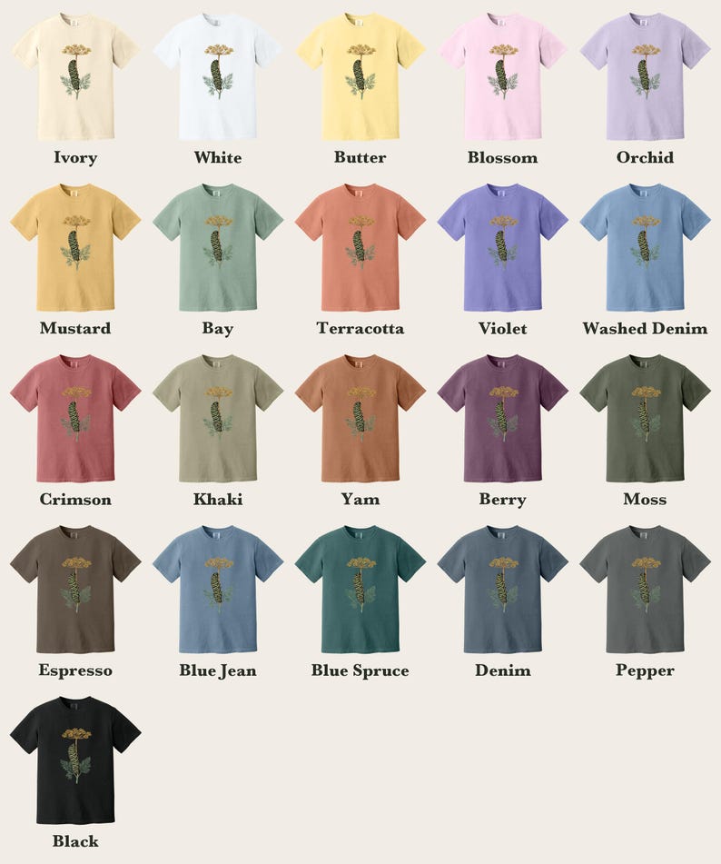 Black Swallowtail Caterpillar Shirt, Comfort Colors® Botanical Tee, Cottagecore Butterfly Shirt, Gardening Gift, Nature Lover Gift