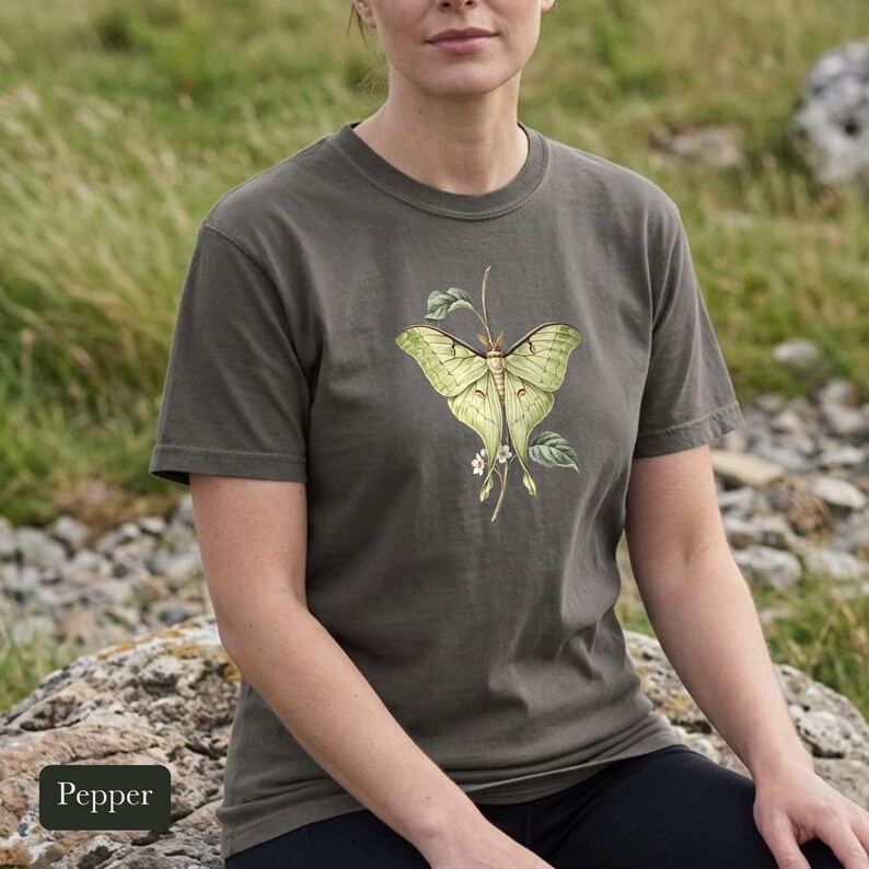 Luna Moth Shirt, Comfort Colors® Vintage Moth Tee, Dark Academia Insect Tshirt, Cottagecore Botanical Tee, Moth Lover Gift