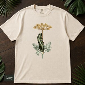 Black Swallowtail Caterpillar Shirt, Comfort Colors® Botanical Tee, Cottagecore Butterfly Shirt, Gardening Gift, Nature Lover Gift