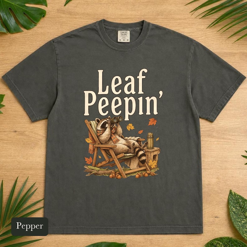 Raccoon Leaf Peepin' Comfort Colors® Cotton Shirt, Vintage Autumn Camp Illustration