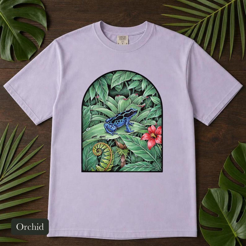 Poison Dart Frog Shirt, Comfort Colors® Naturalist Science Tee, Blue Rainforest Frog Illustration, Frog Lover Gift, Biology Teacher Gift