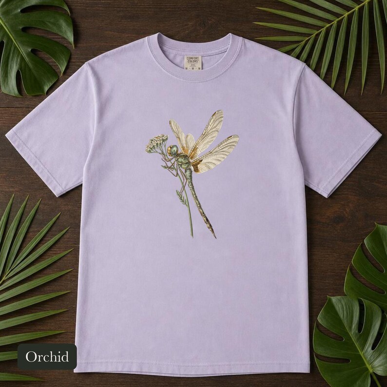 Dragonfly Shirt, Comfort Colors® Entomology Tee, Cottage Core Wildflower Graphic Tee, Bug Lover Gift, Vintage Botanical Insect Illustration