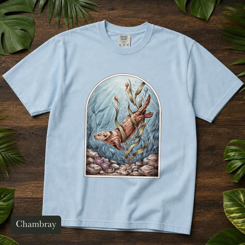 Sea Otter Shirt, Comfort Colors® Sea Life Tee, Coastal Aesthetic Ocean Illustration for Otter Lovers, Aquarium Shirt, Marine Biology Gift