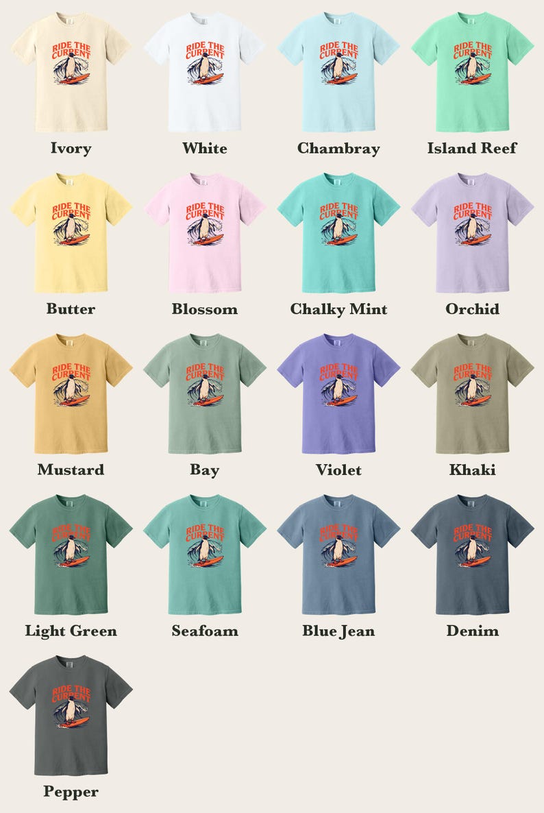 Surfing Penguin Shirt, Ride The Current Retro Surf Art, Bird Nerd Gift, Comfort Colors Ocean Wave Tee, Beach Vacation Summer Vibes TShirt