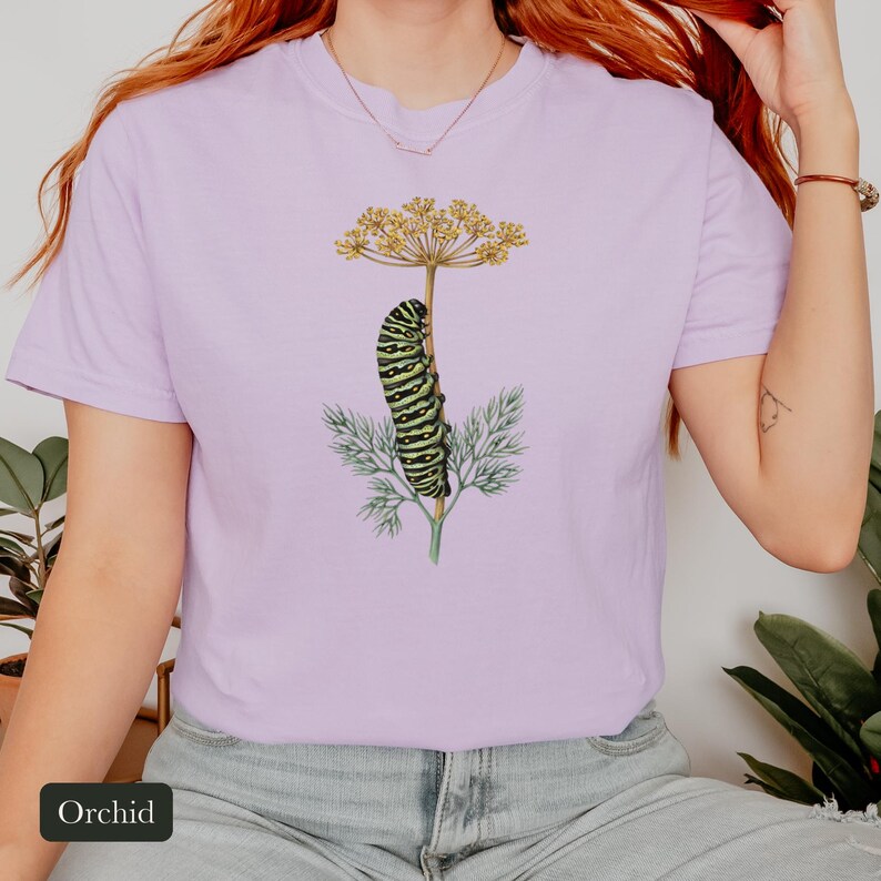 Black Swallowtail Caterpillar Shirt, Comfort Colors® Botanical Tee, Cottagecore Butterfly Shirt, Gardening Gift, Nature Lover Gift
