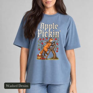 Red Fox Apple Picking Shirt, Comfort Colors® Vintage Fall Harvest Tee, Apple Pickin' Orchard Cottagecore Illustration, Fox Lover Gift
