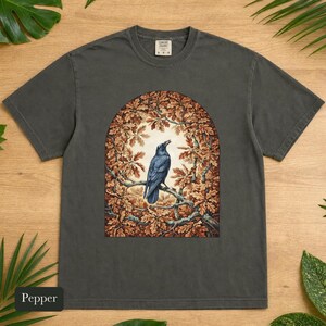 Crow and Oak Comfort Colors® Shirt, Autumn Dawn Vintage Nature Illustration