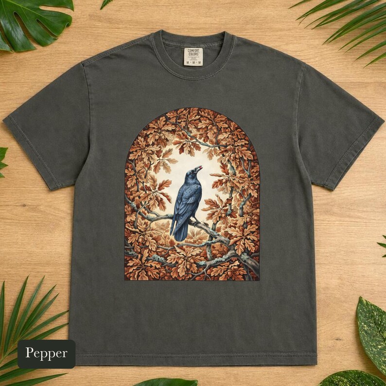 Crow and Oak Comfort Colors® Shirt, Autumn Dawn Vintage Nature Illustration
