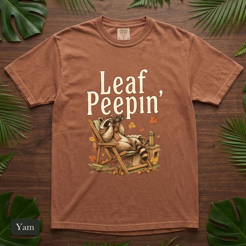 Raccoon Leaf Peepin' Comfort Colors® Cotton Shirt, Vintage Autumn Camp Illustration