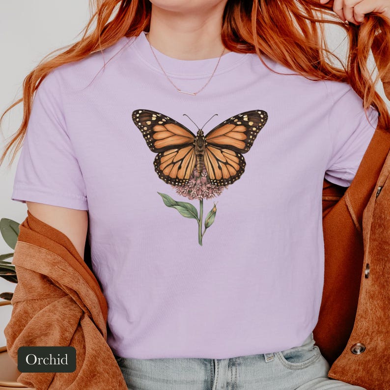 Monarch Butterfly Shirt, Comfort Colors® Cottagecore Wildflower Tee, Botanical Insect Shirt, Butterfly Garden Gift, Entomology Gift