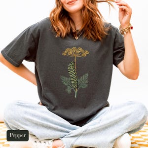 Black Swallowtail Caterpillar Shirt, Comfort Colors® Botanical Tee, Cottagecore Butterfly Shirt, Gardening Gift, Nature Lover Gift