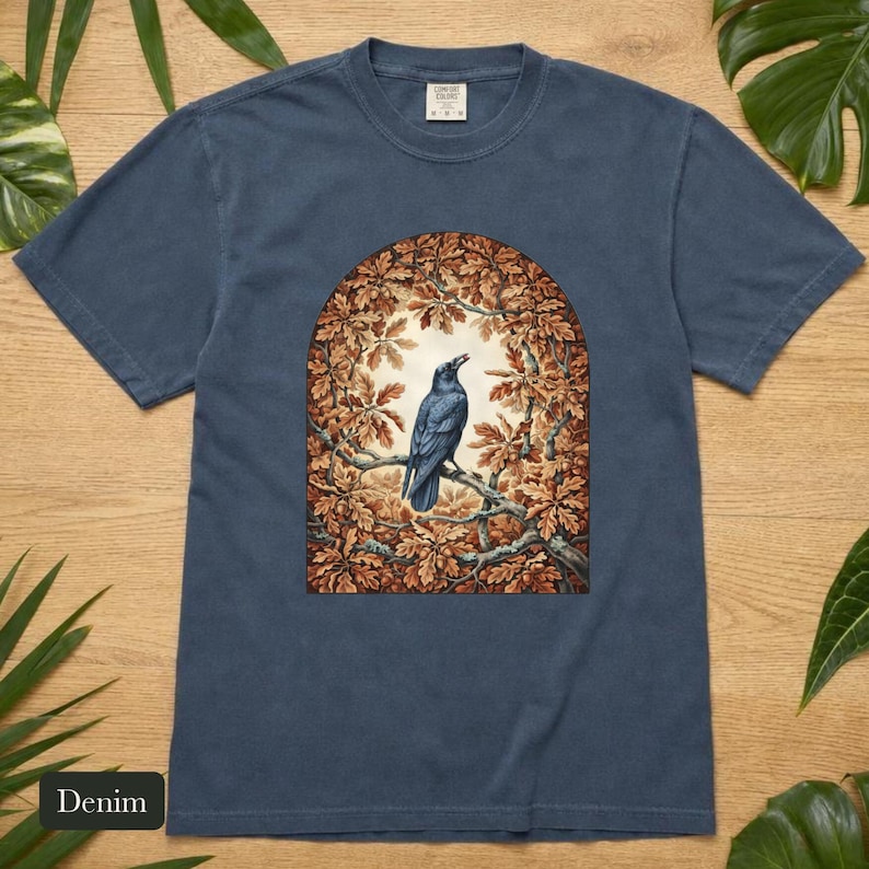 Crow and Oak Comfort Colors® Shirt, Autumn Dawn Vintage Nature Illustration
