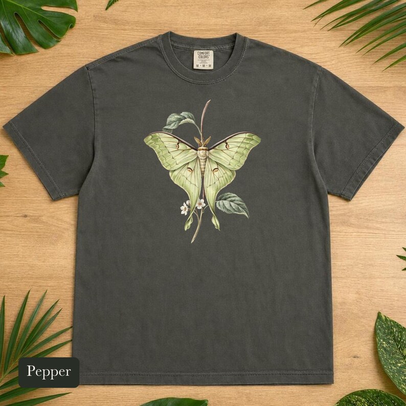 Luna Moth Shirt, Comfort Colors® Vintage Moth Tee, Dark Academia Insect Tshirt, Cottagecore Botanical Tee, Moth Lover Gift