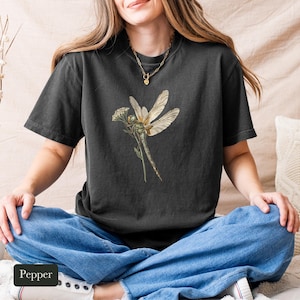 Dragonfly Shirt, Comfort Colors® Entomology Tee, Cottage Core Wildflower Graphic Tee, Bug Lover Gift, Vintage Botanical Insect Illustration
